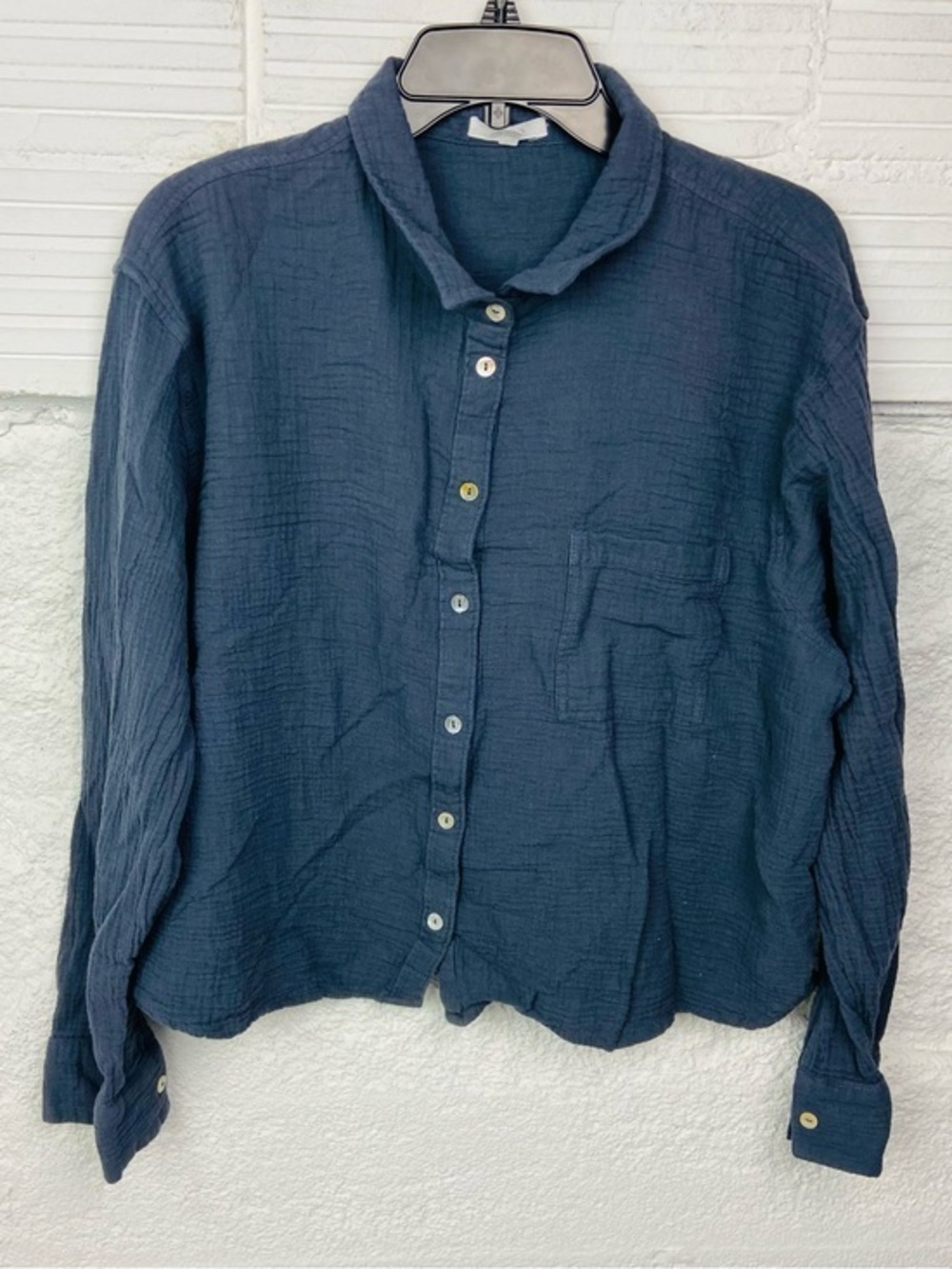 Maurices Navy Textured cotton Button-Up long sleeve Top size XL